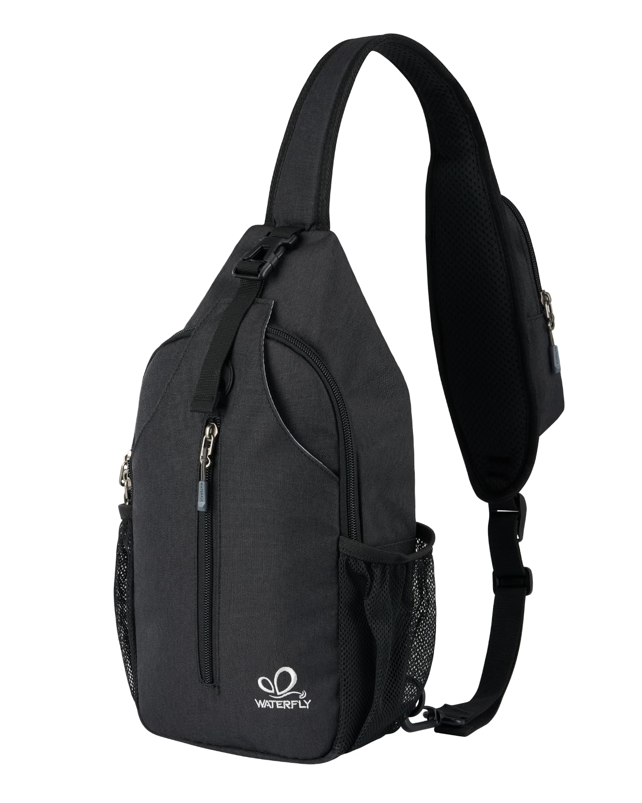WATERFLY Crossbody Sling Backpack Sling Bag Travel Hiking Chest Bag Daypack (Black)