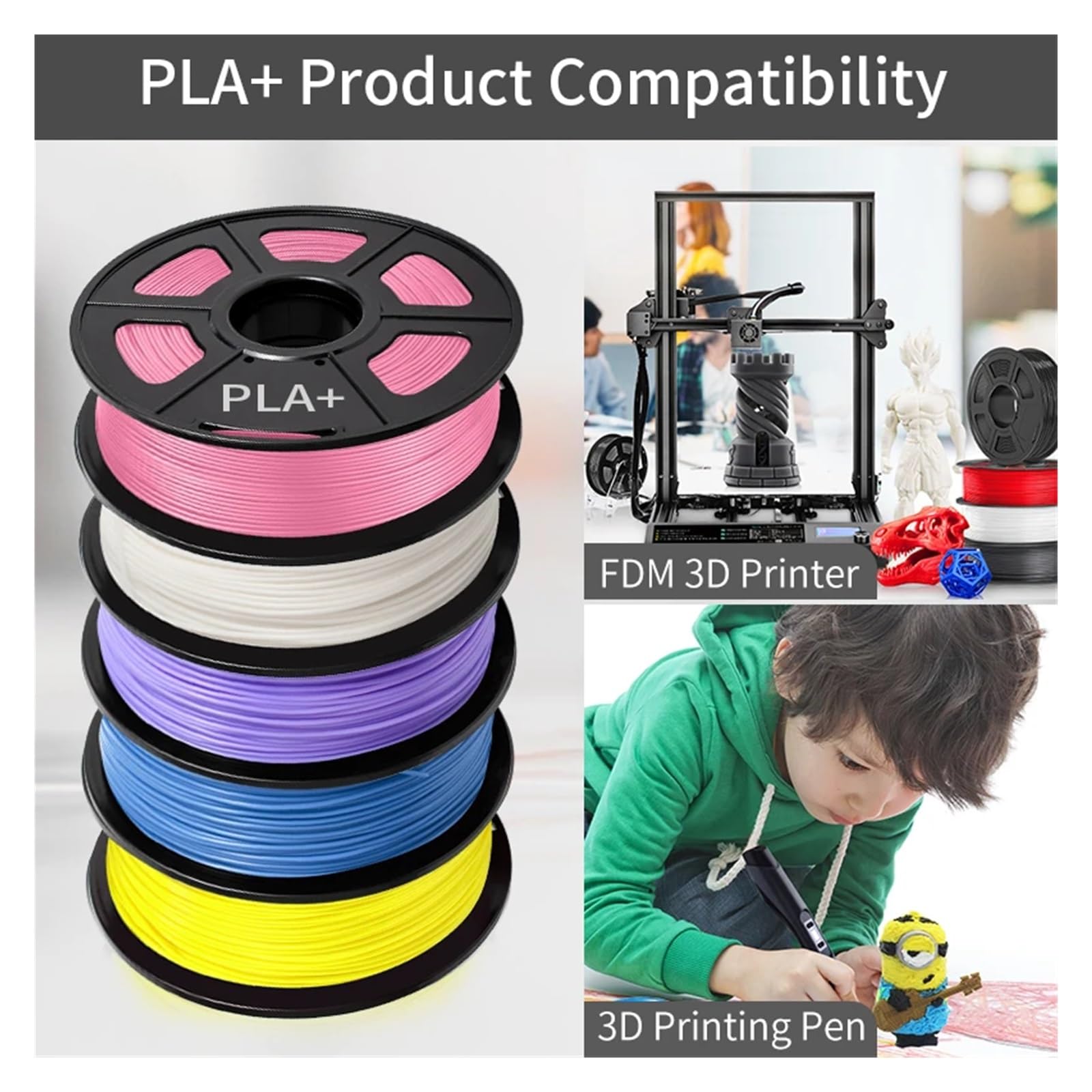 3D-Drucker-Filament 3PCS pla Plus 3D Filament 3KG 1KG/Rolle 1,75MM Genauigkeit +/- 0,02MM Keine Blase for 3D Drucker(PLAPLUS-3Blue)