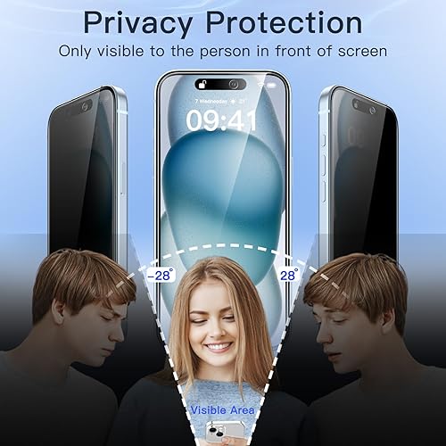 Miniatura 4 de JETech Protector de pantalla de privacidad para iPhone 15 Plus de 6.7 pulgadas con protector de lente de cámara, película de vidrio templado