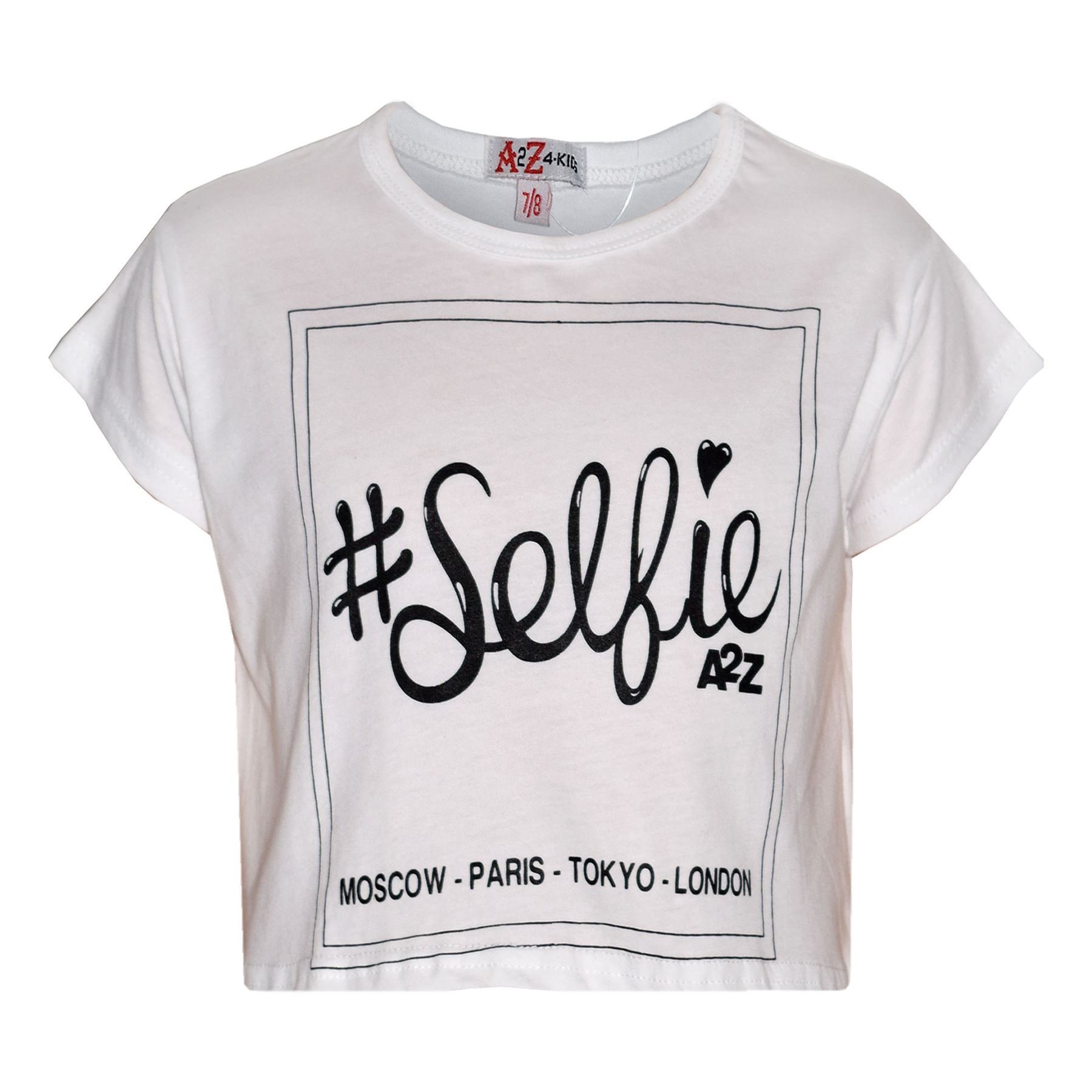 A2z 4 Kids Girls White Top Kids #Selfie Print Stylish Fahsion Trendy T Shirt Crop Top 7-13 Years