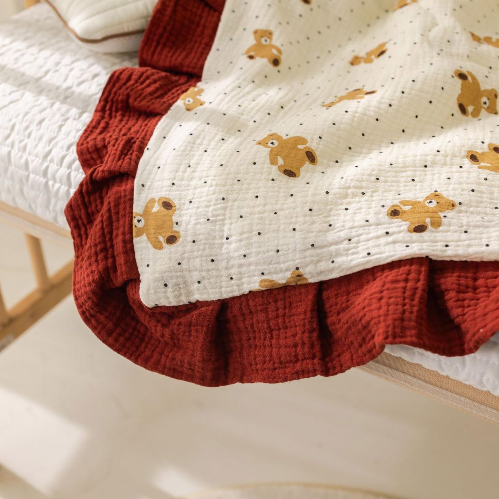 Manta de algodón para bebé, diseño de volantes, manta de muselina para guardería, guardería, decoración de ropa de cama