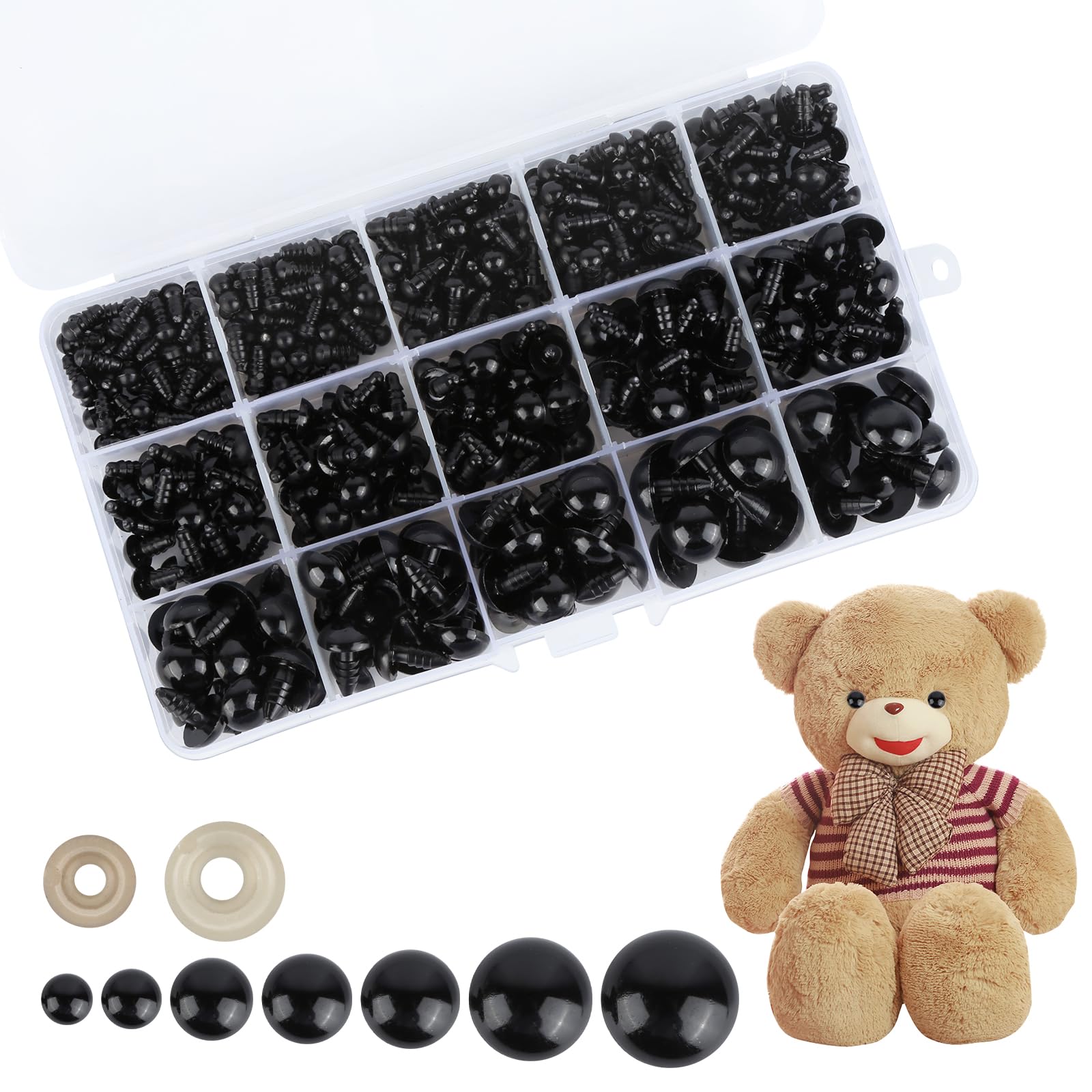 200 Stück Sicherheitsaugen 6-24mm - Schwarze Kunststoff Augen Für Plüschtiere