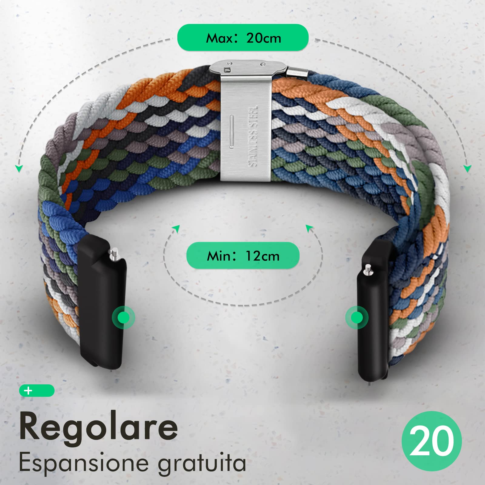 Tobfit Cinturino Intrecciato 20mm Per Amazfit GTS 2/3/4 Mini E Bip U/3 Pro | Elastico E Traspirante | Regolabile Da 135 A 220 Mm