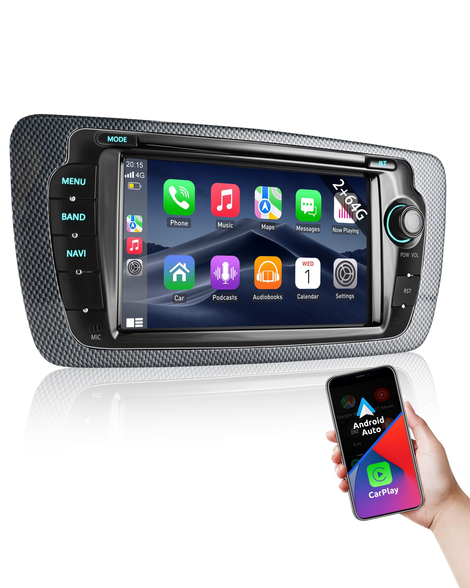 ESSGOO 2+64G Android 15 Drahtloses Carplay und Android Auto Autoradio Für Seat Ibiza IV 6J 2009-2013, 7 Zoll Touchscreen Bluetooth Car Radio mit FM RDS GPS WiFi