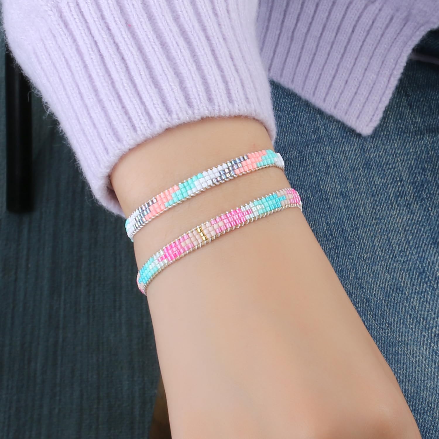 KELITCH Miyuki Seed Beaded Bracelets Bangle Handmade Friendship Braided Wrap Bracelet for Women Fashion Colorful Bracelets