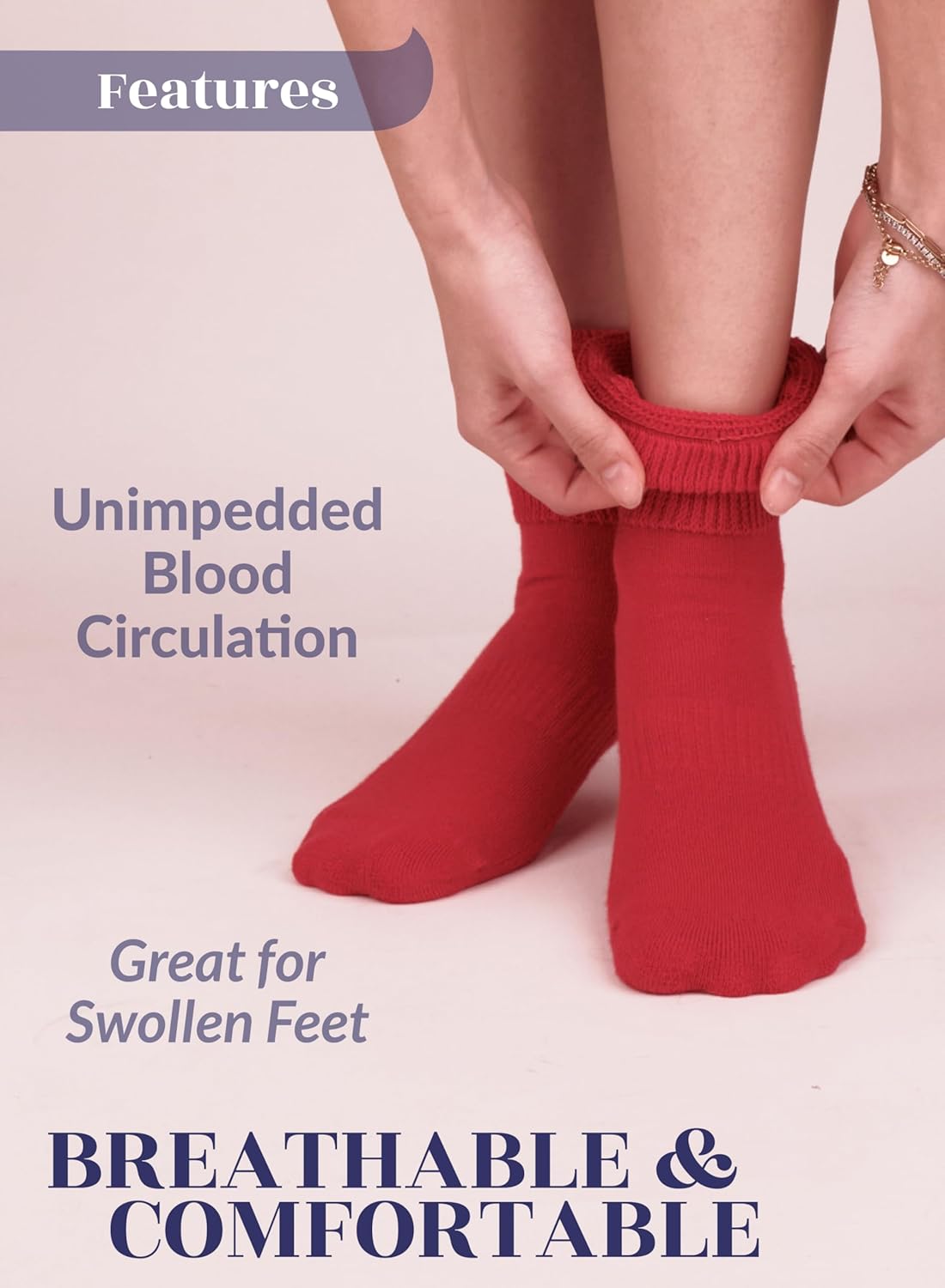 Hugh Ugoli Women's Cotton Diabetic Ankle Socks, Wide, Loose, Stretchy, Seamless Toe, Non Binding Top Semi Cushion, 3-6 Pairs - Image 4