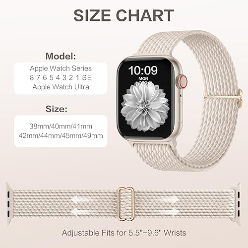 Miniatura 7 de Correa elástica trenzada Solo Loop compatible con Apple Watch Band de 1.575 pulgadas, 1.614 pulgadas, 1.496 pulgadas, 1.654 pulgadas, 1.732