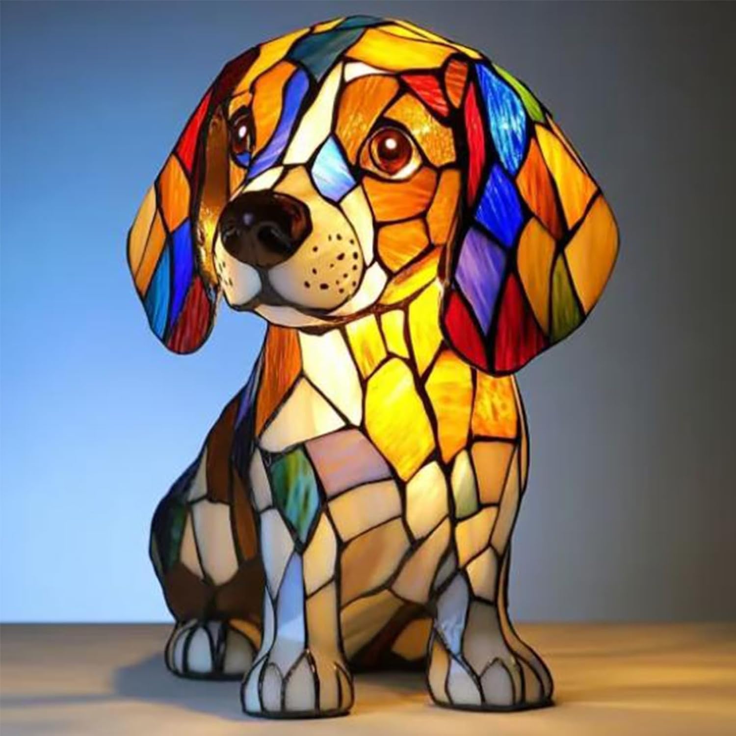 Dog Series Art Night Light, Retro Colorful Resin Dog Shaped Tabletop Night Light, Cute Animals Sculpture LED Lamp, 3D Table Lamp for Home Decor, Fun Present for Dogs Lovers (N)