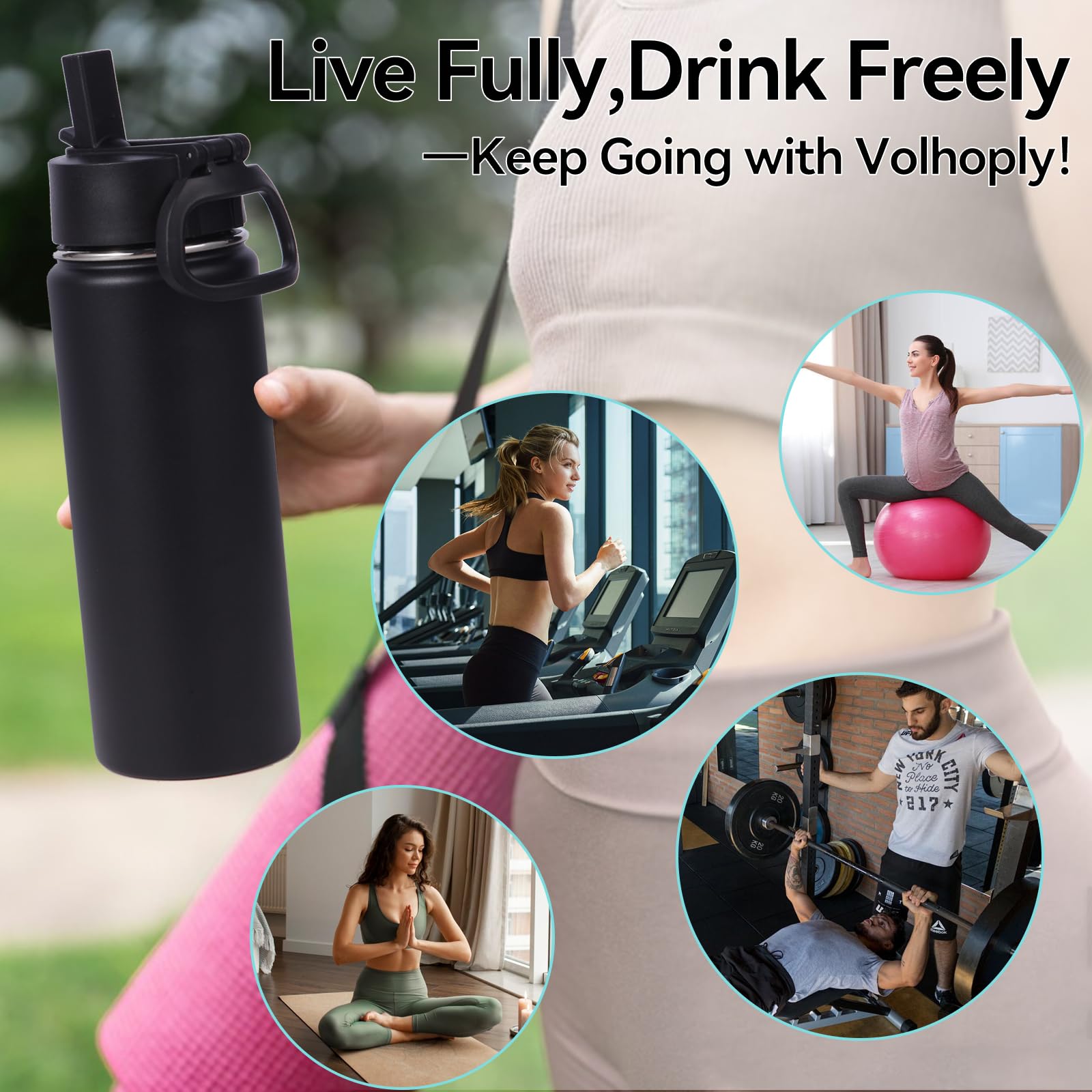 Volhoply Borraccia termica in acciaio inox da 590 ml, per bambini, con coperchio con cannuccia, confezione da 4 pezzi, thermos sottovuoto a doppia parete con manico, bottiglie in metallo