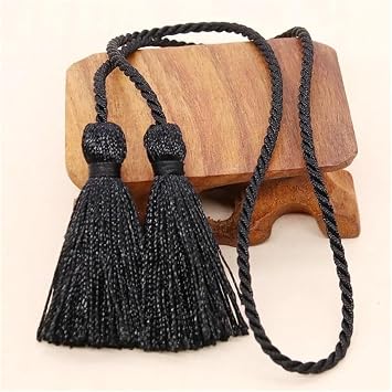 5Pcs Tassel Curtain Tie Backs, Curtain Rope Curtain Tiebacks Tassel Room Accessories Tie-Backs Rope Curtain Tie Backs Handmade Curtain Holdbacks Made from PolyeBlack