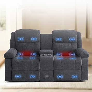 Reclining Loveseat Sofa with Heat and Massage, 70" Leather Dual Recliner Couch with Cup Holders, Storage Drawer & Infinite Reclining Angles,Recliner Sofa for Living Room, Apartment, RV,Home Theater