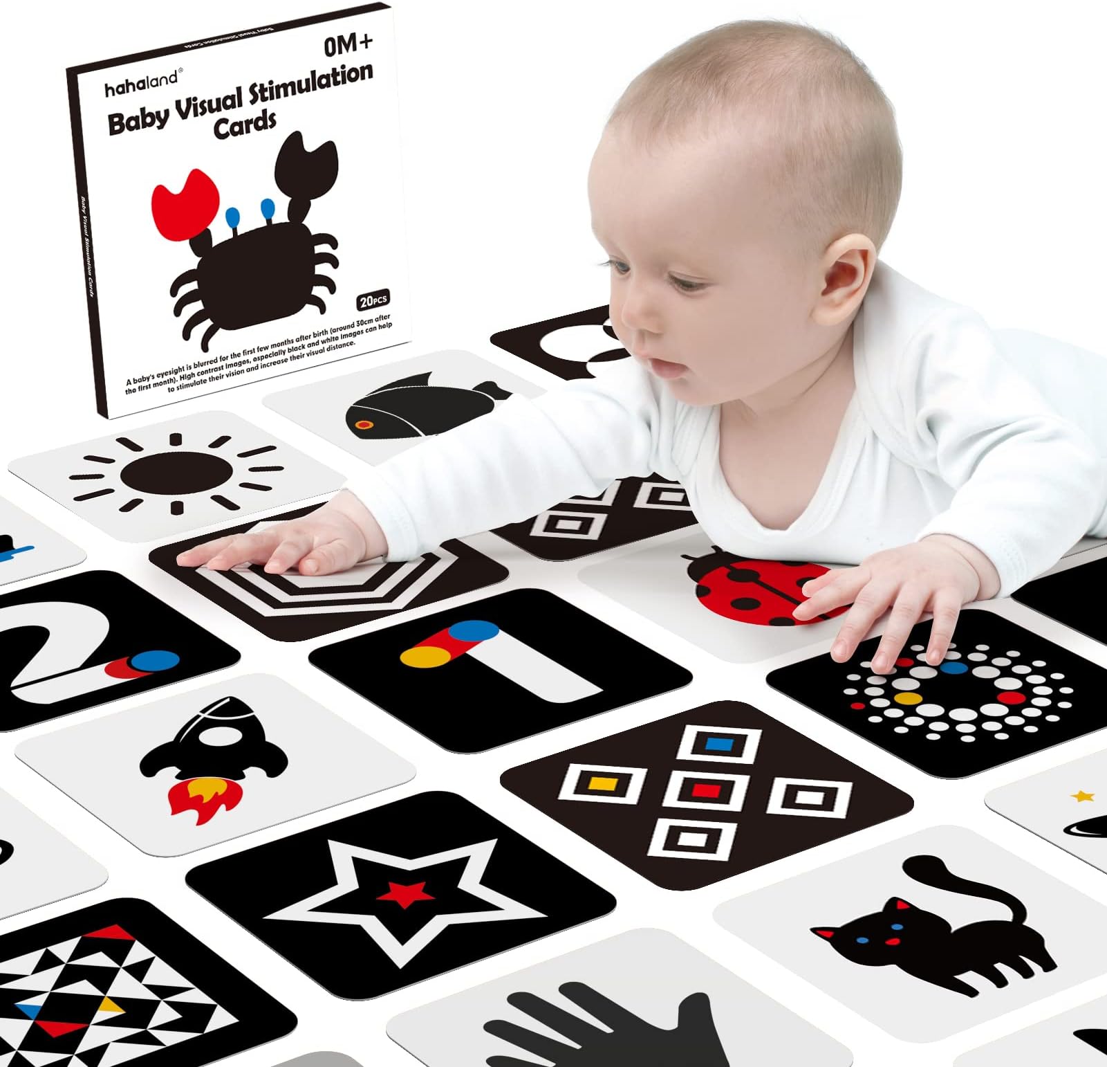 High Contrast Baby Flashcards - Black and White Infant Cards 0-6 Months, Montessori Sensory Cards, 20 PCs 6''×6'' Newborn Brain Visual Stimulation Baby Boy Gifts