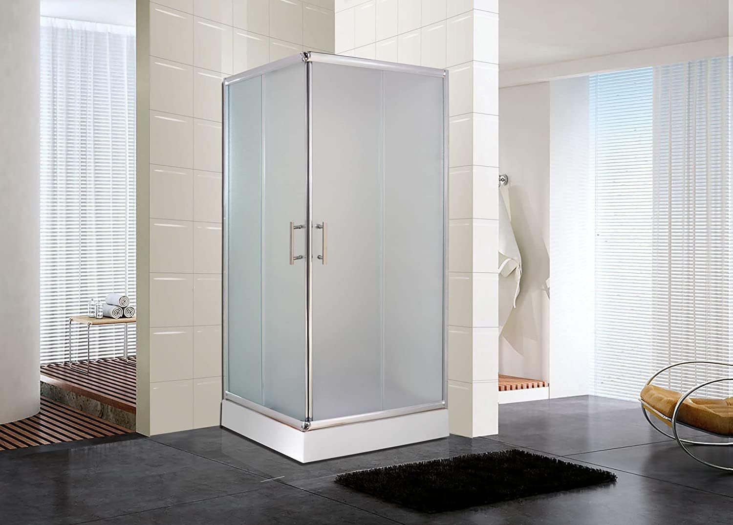 WITIT BOX DOCCIA ANGOLARE SCORREVOLE KARMEN ANTE IN VETRO CRISTALLO OPACO SATINATO 6mm QUADRATO - RETTANGOLARE - SEMICIRCOLARE (70x90 cm Rettangolare)
