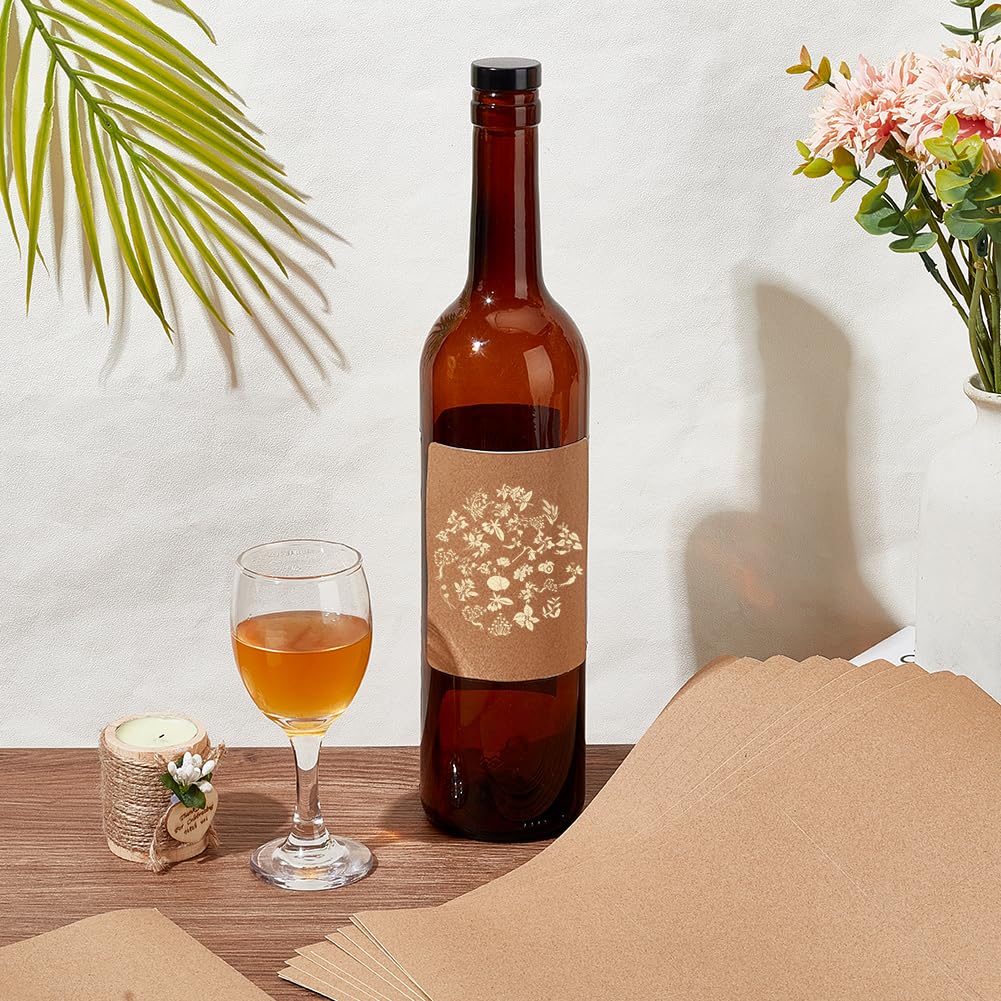 PH PandaHall 120pz Etichette Adesive per Bottiglie di Vino Etichetta per Vino Vuota, Etichetta Adesive Marrone Rettangolari per Bottiglie di Marmellata Lavori Manuali Confezioni Regalo, 10x8.5 cm