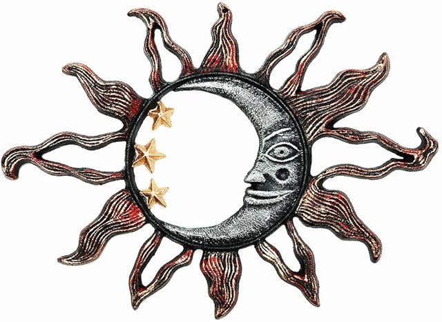 Sungmor Cast Iron Heavy Duty Sun Face Wall Plaque - Decorative Garden Art Sculpture Wall Decor - Hand-Painted Metal Wall Art Home Decor - Great Decoration for Garden, Kitchen or Anywhere - 13.6"x9.5"
