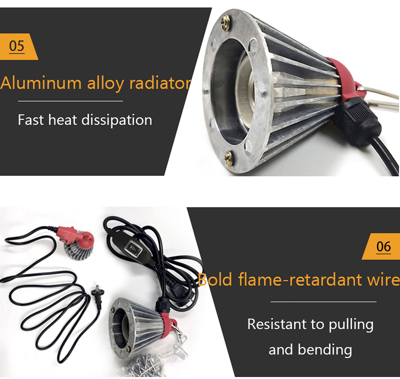 S-pomy Lampada Riscaldante per Animali, Strumento Lampada Riscaldamento Cuccioli Facile da Installare, Lampadina da 250w, Lampada Termica per Pulcini Alternativa Alla Chioccia, 220v