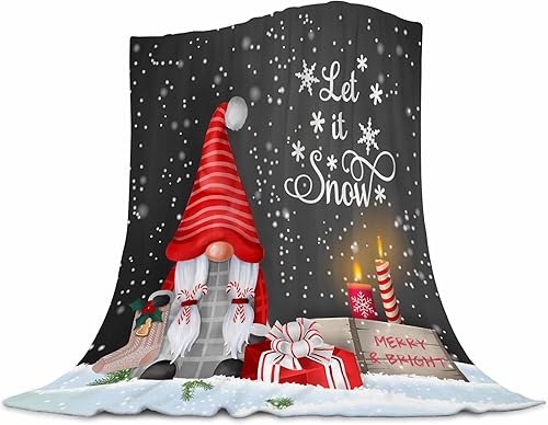 Manta de gnomo de Navidad, regalo de Navidad de gnomo, manta de franela sin copos de nieve de invierno, para sala de estar, dormitorio, sofá, manta