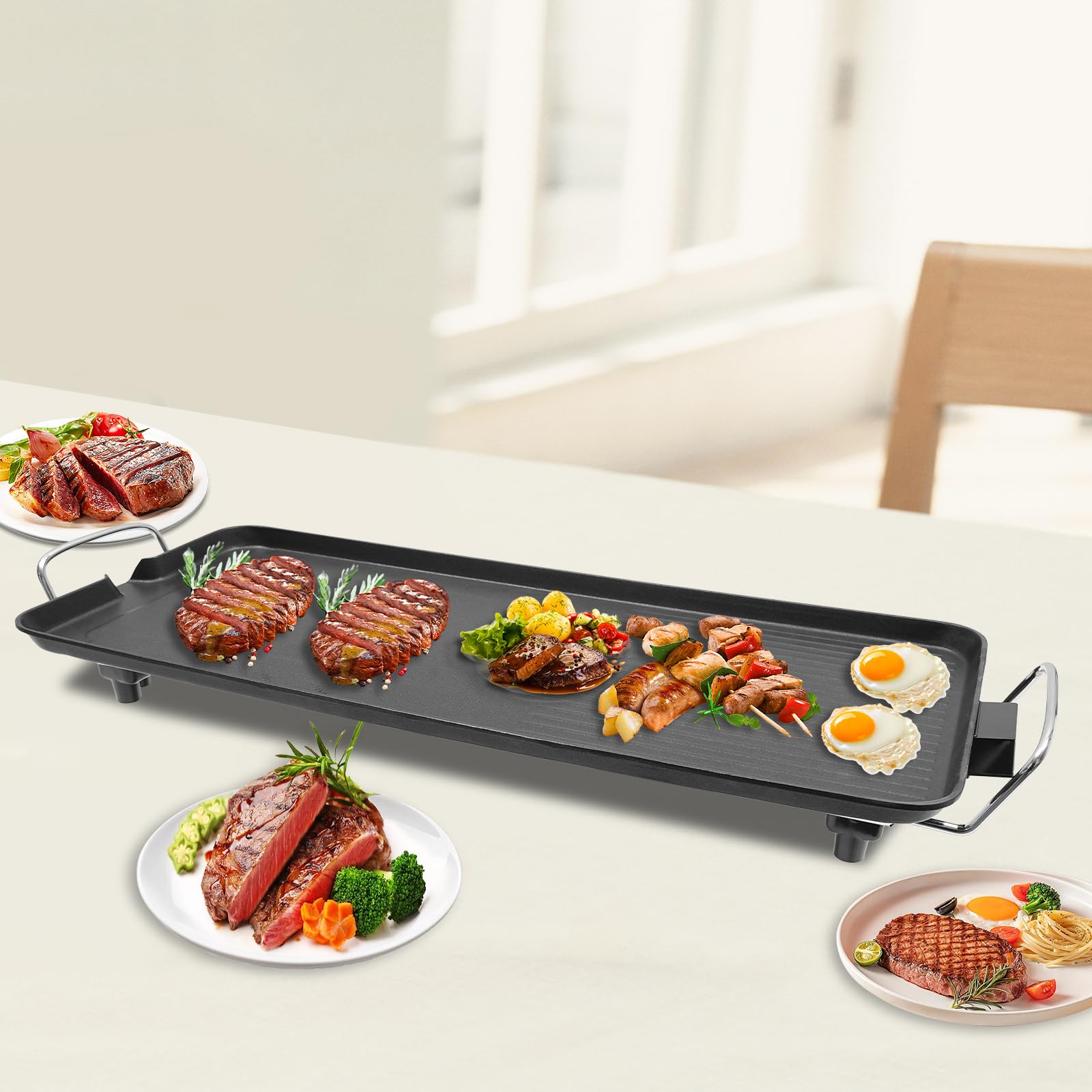 Barbecue elettrico da 1500 W, in lega di alluminio, temperatura regolabile, griglia elettrica da balcone, con rivestimento antiaderente, portatile per campeggio all'aperto