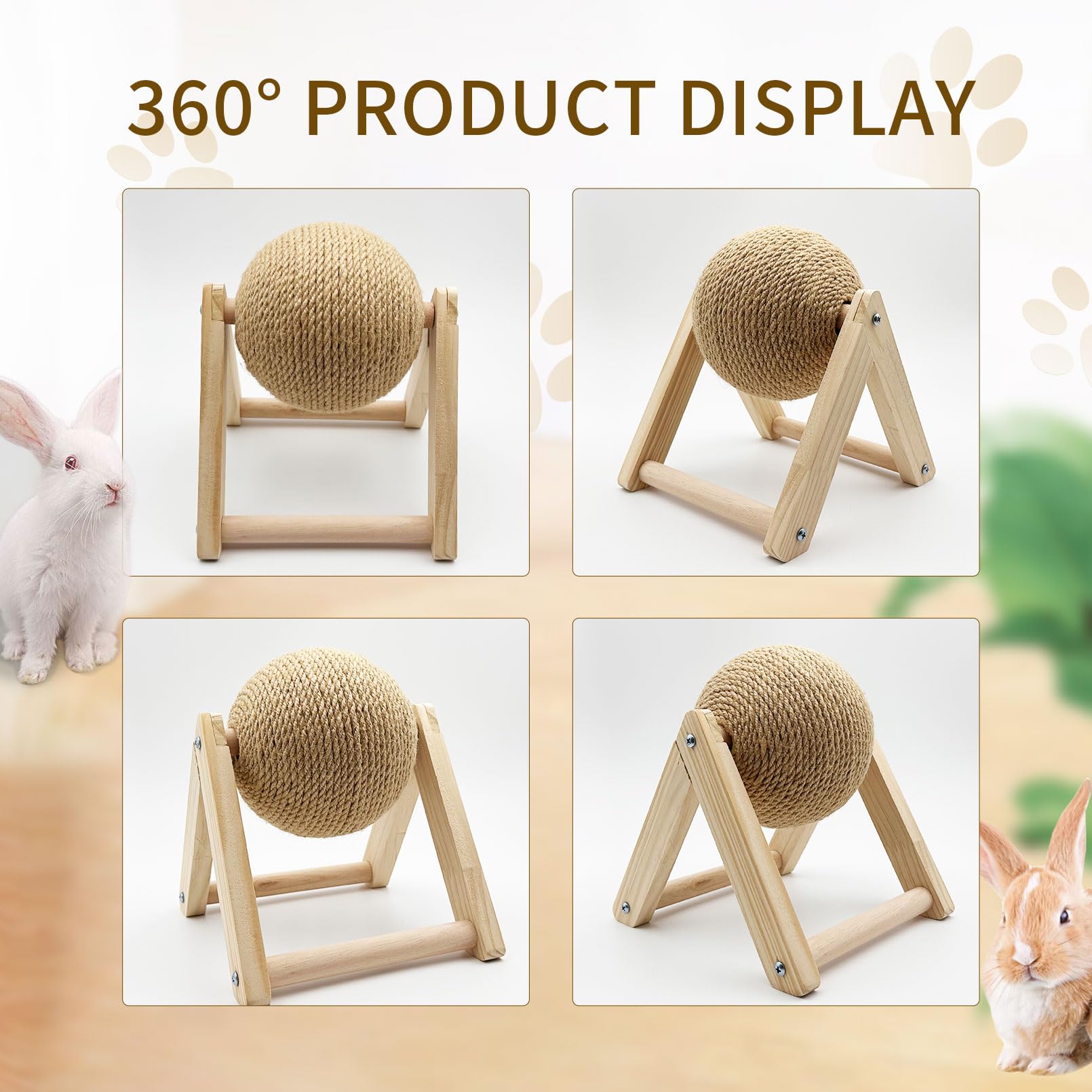 Hasenkratzspielzeug, Kaninchenspielzeug für Kaninchenkrallenkratzer, natürlicher Sisal, Haustier-Kratzball, Holz, kleine Tiere, Langeweile, Breaker für Innenfrettchen, Chinchillas (klein)