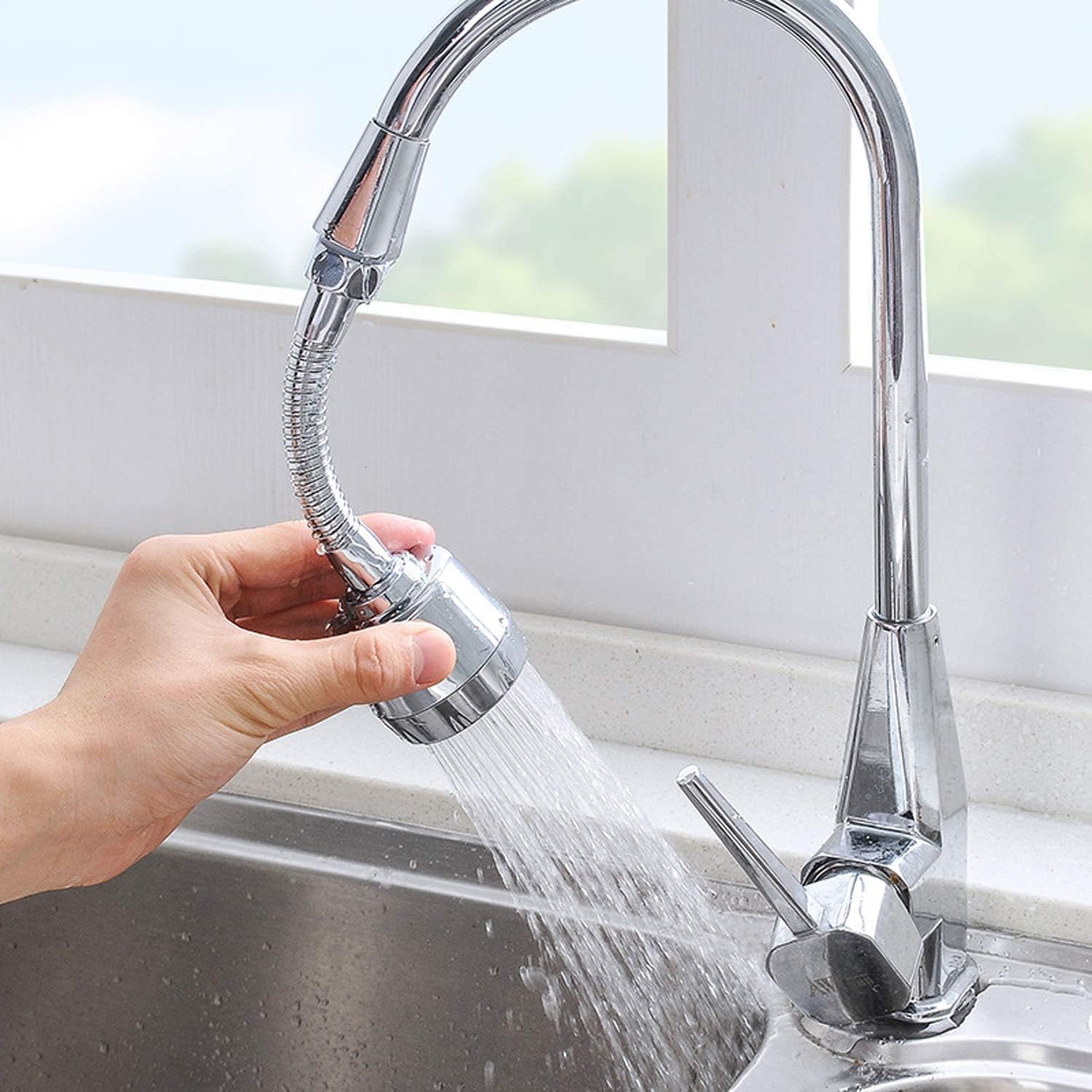 C2SK Switch Turbo Flex Faucet Extension – Flexible Stainless Steel Rotating Tap Nozzle with Dual Water Flow Modes - Water-Saving Kitchen Sink Faucet 4