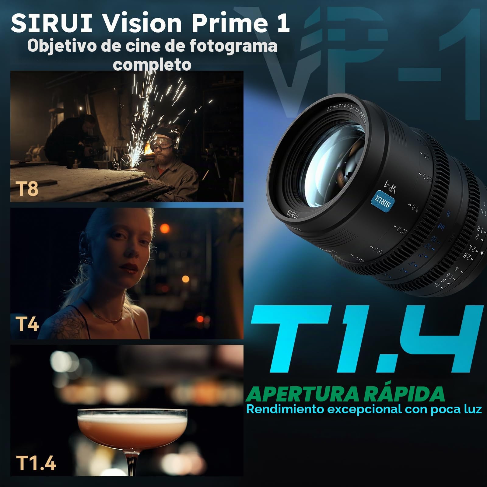 SIRUI VP-1 Vision Prime 1 T1.4 Full Frame Cine Lens Set, 24mm, 35mm, 50mm Lente de Cine de Enfoque Manual con Preinstalación E Montura, Interchangeable RF/Z/L Monturas, 1 Lens para 4 Monturas (Black)