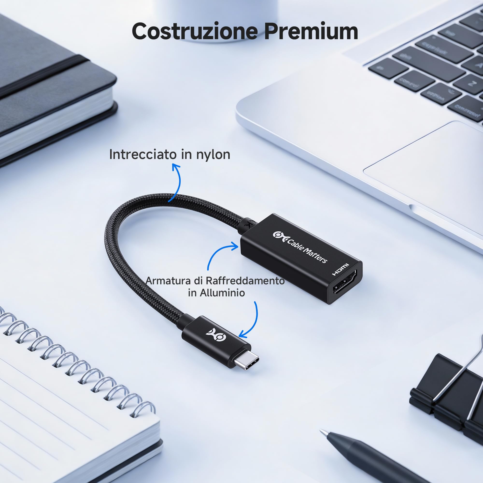 Cable Matters Adattatore USB C HDMI in Alluminio, 4K@60Hz, 1440p@144Hz, HDR, Adattatore da USB C a HDMI per iPhone 17/16/15, Laptop, Tablet, TV e Monitor