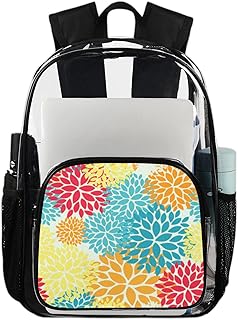 Mochila transparente com padrão floral colorido mochila resistente à água, mochila transparente de PVC com alça de ombro reforçada para escola, trabalho, viagens, Multicor