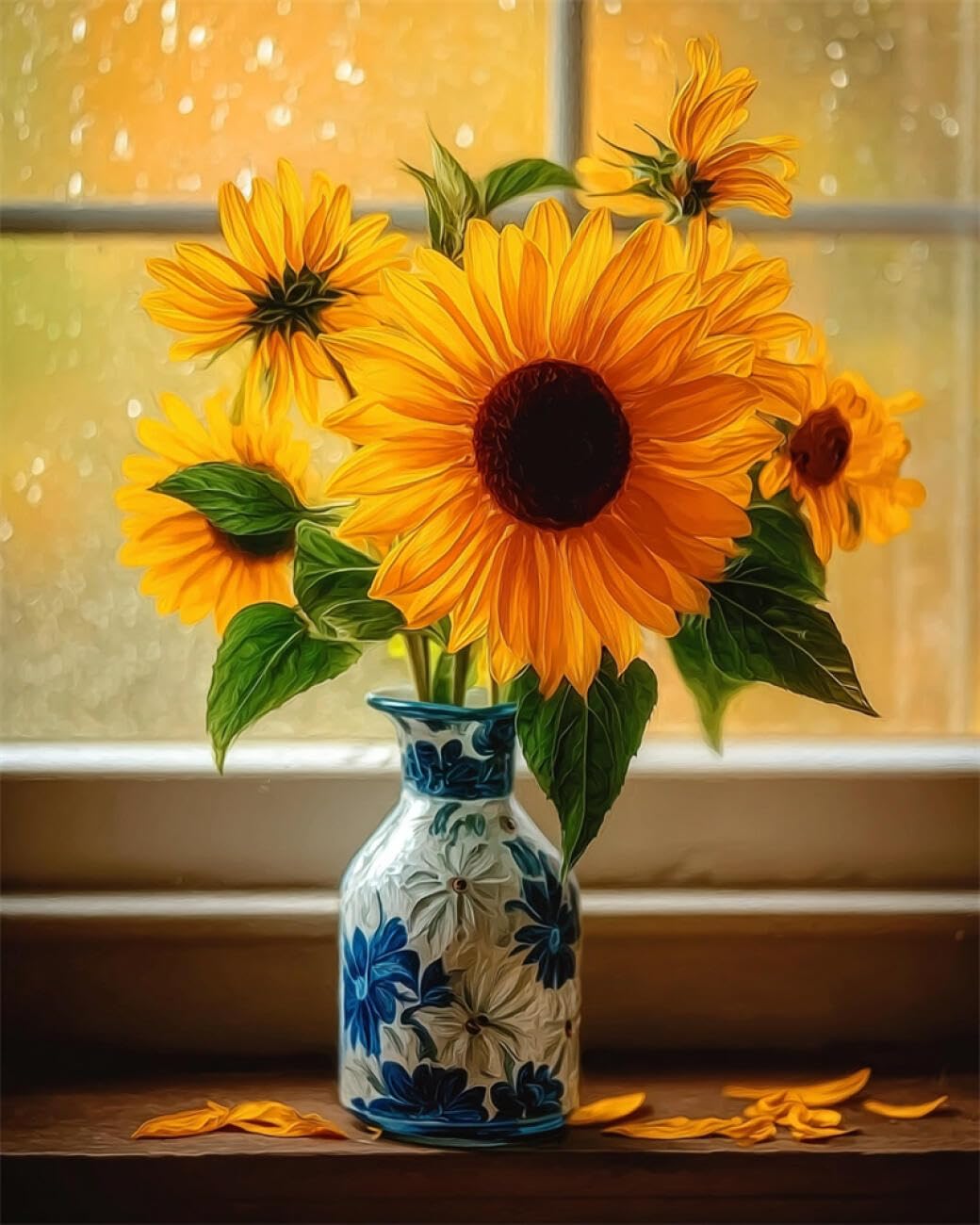 AMBATTERY Flowers DIY Bead Cross Stitch Kits Fantasy Sunflower Beadwork Craft Kit for Beginners,Needlework Set,Preprint Pattern Decor Wall Art 60x80cm