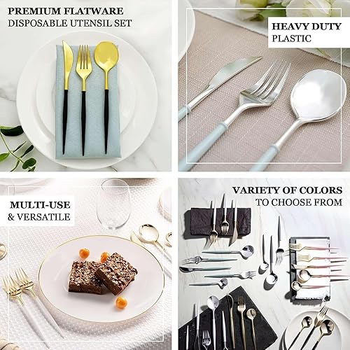 Miniatura 4 de Efavormart - Juego de cubiertos de plástico resistente de 8 pulgadas, cubiertos de plástico con mango dorado