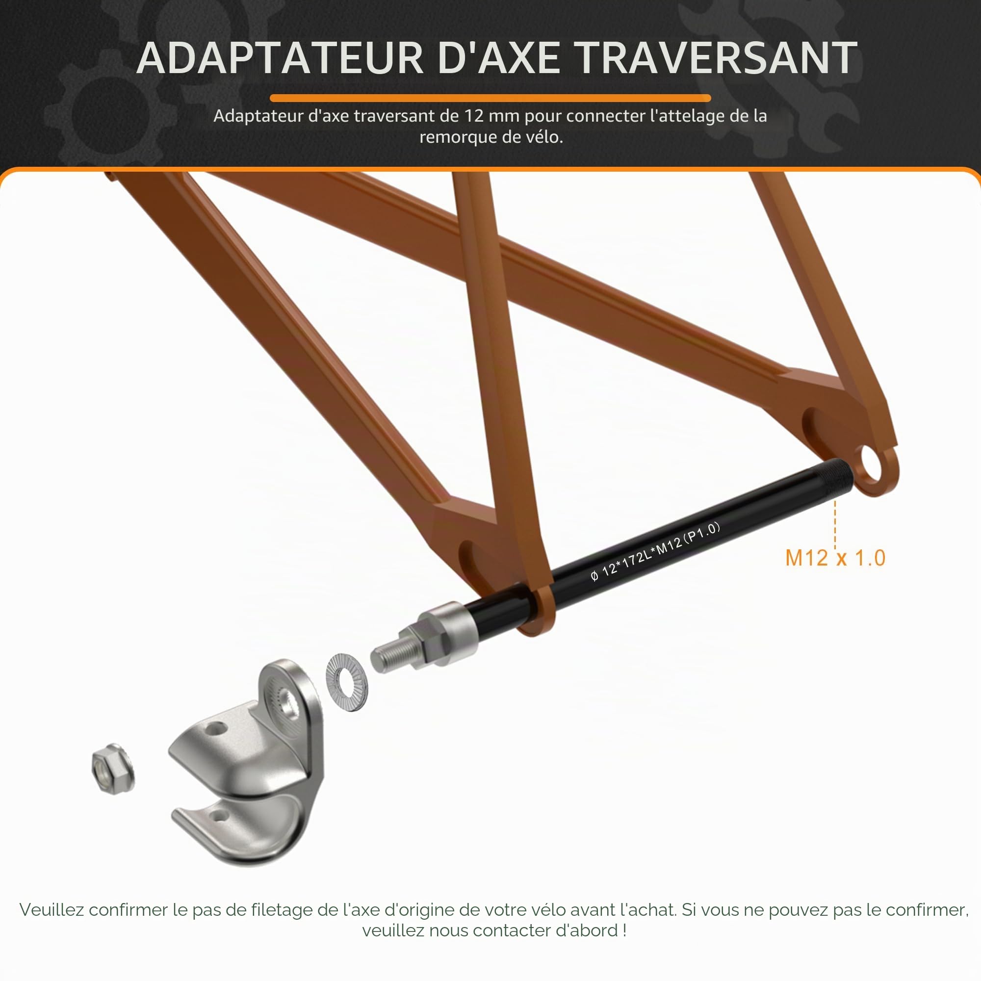 Adaptateur M12 pour remorque de vélo, longueur de tige réglable