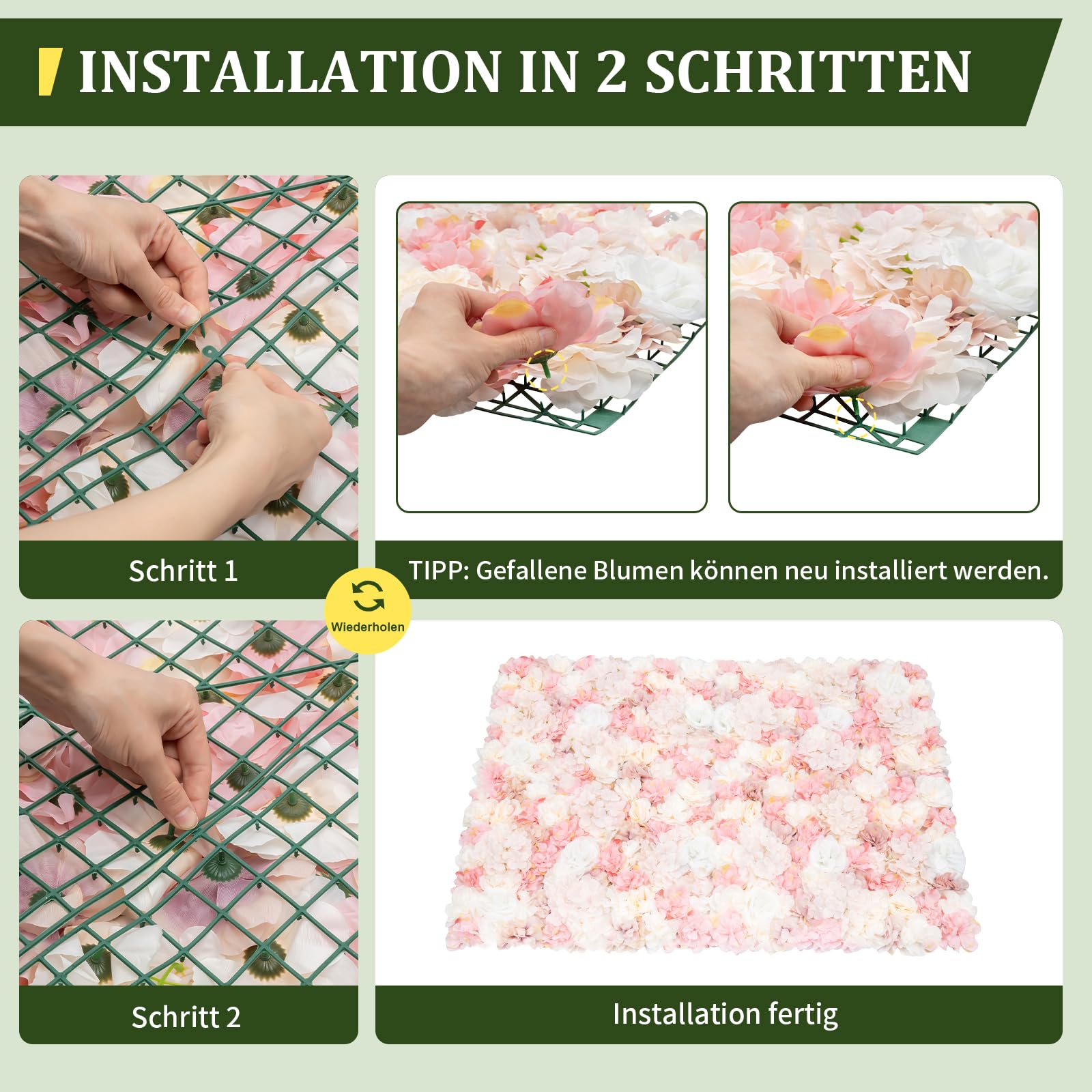 12 Stück künstliche Blumenwand Künstliche Blumen-Wandpaneel Blumen-Hintergrund Kunstblumen Deko Dekoblumen für Party Hochzeit Heimdekoration