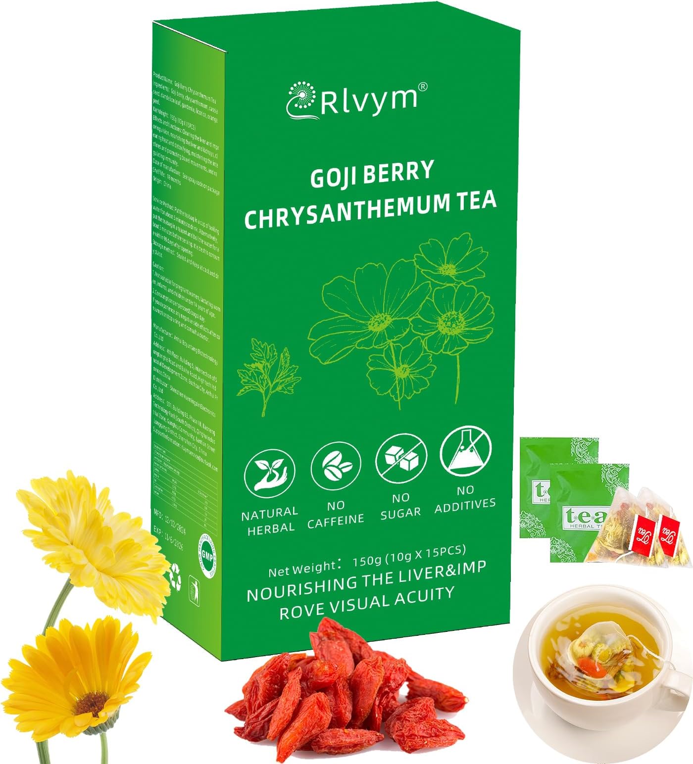 Goji Berry Chrysanthemum Tea for Liver Health, Dandelion Wolfberry Tea Bags, ...