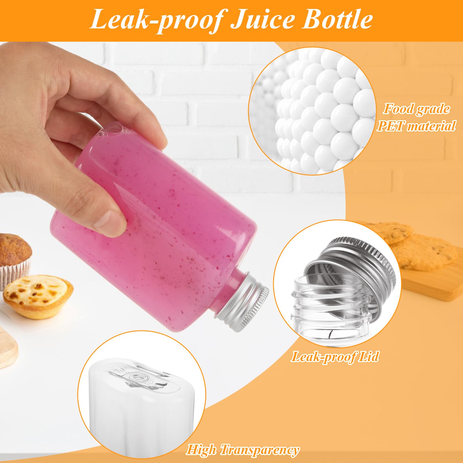 YAYODS Confezione da 50 bottiglie di plastica con tappo in alluminio, per liquori, succhi di frutta, bevande, latte, tè, alcol, liquori