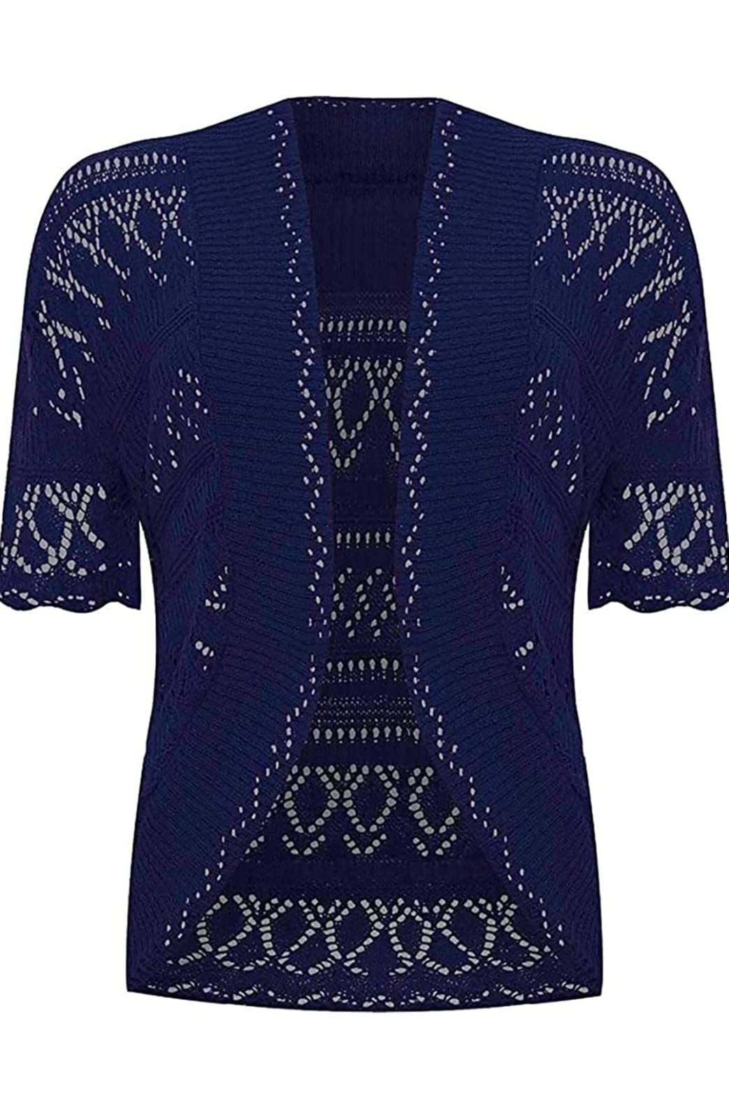 Womens Crochet Knitted Short Sleeve Shrug Ladies Cardigan Bolero Top Plus S-4XL (Navy, 3XL UK 24-26)