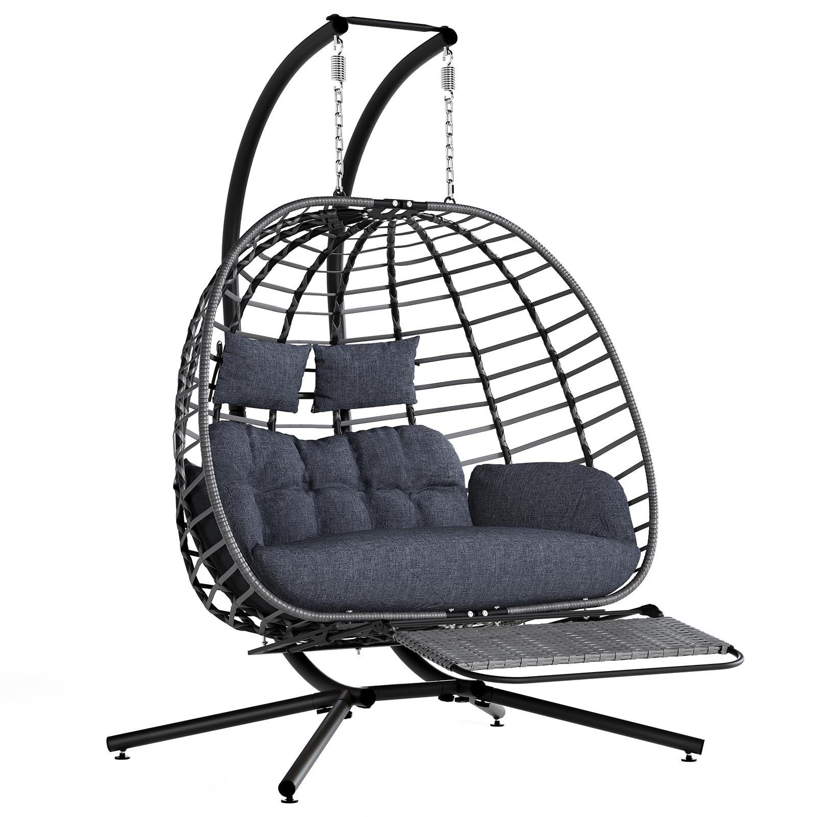 SWITTE Double Egg Chair Outdoor with Stand & Footrest, Patio Swing, Gray