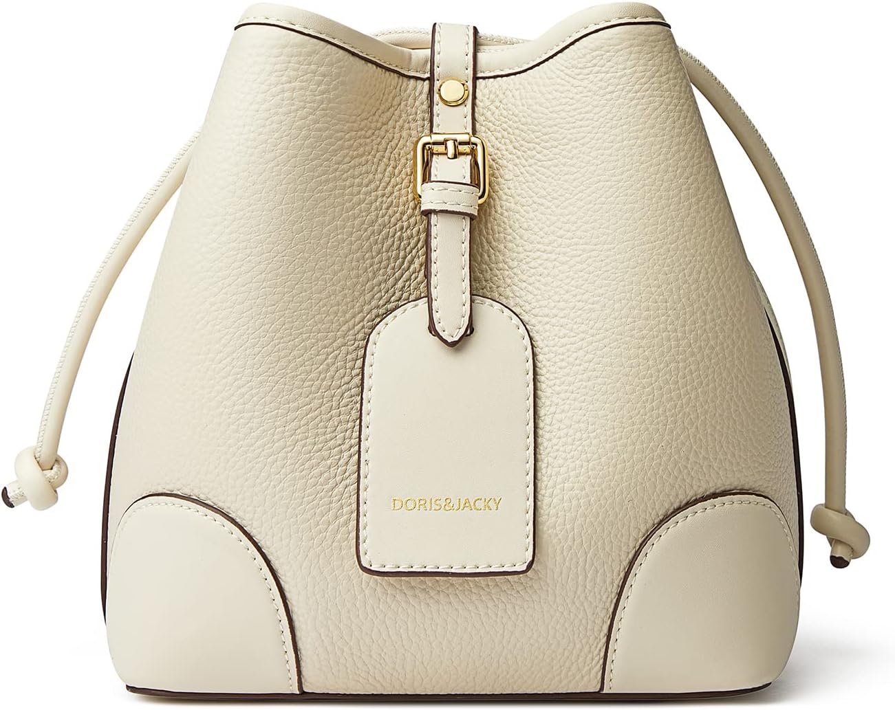 DORIS&JACKY Genuine Leather Bucket Crossbody Purse Small Designer Drawstring Single Shoulder Bag for Women