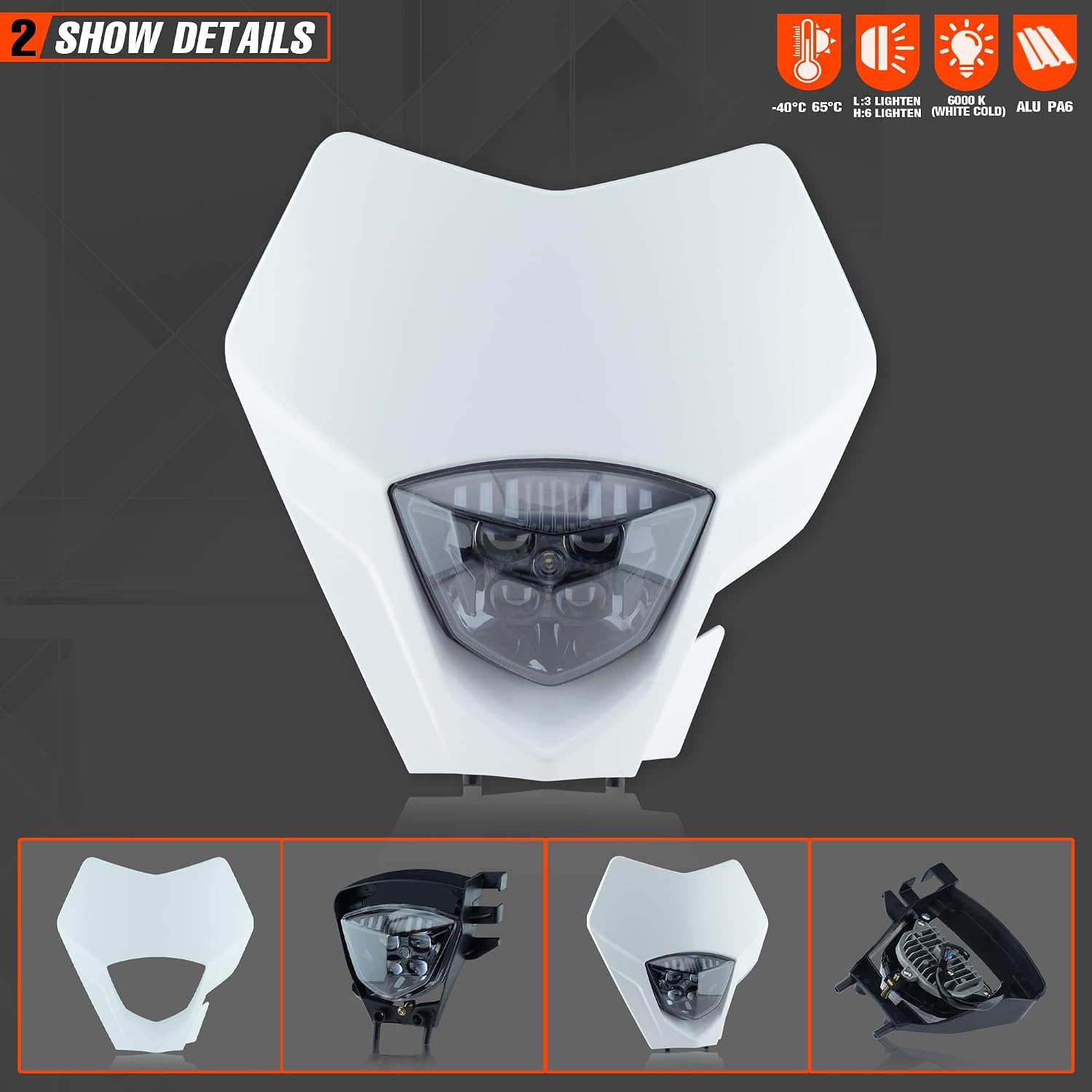 Universal Dirt Bike LED Head Lamp - Motorcycle LED Headlights for Pit Bike ATV (White)