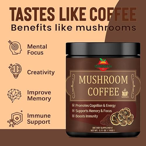 Miniatura 3 de Café de hongos - Mezcla de adaptógenos de 5 hongos - Seta de melena de león, reishi, cordyceps, chaga y cola de pavo - Café instantáneo de hongos