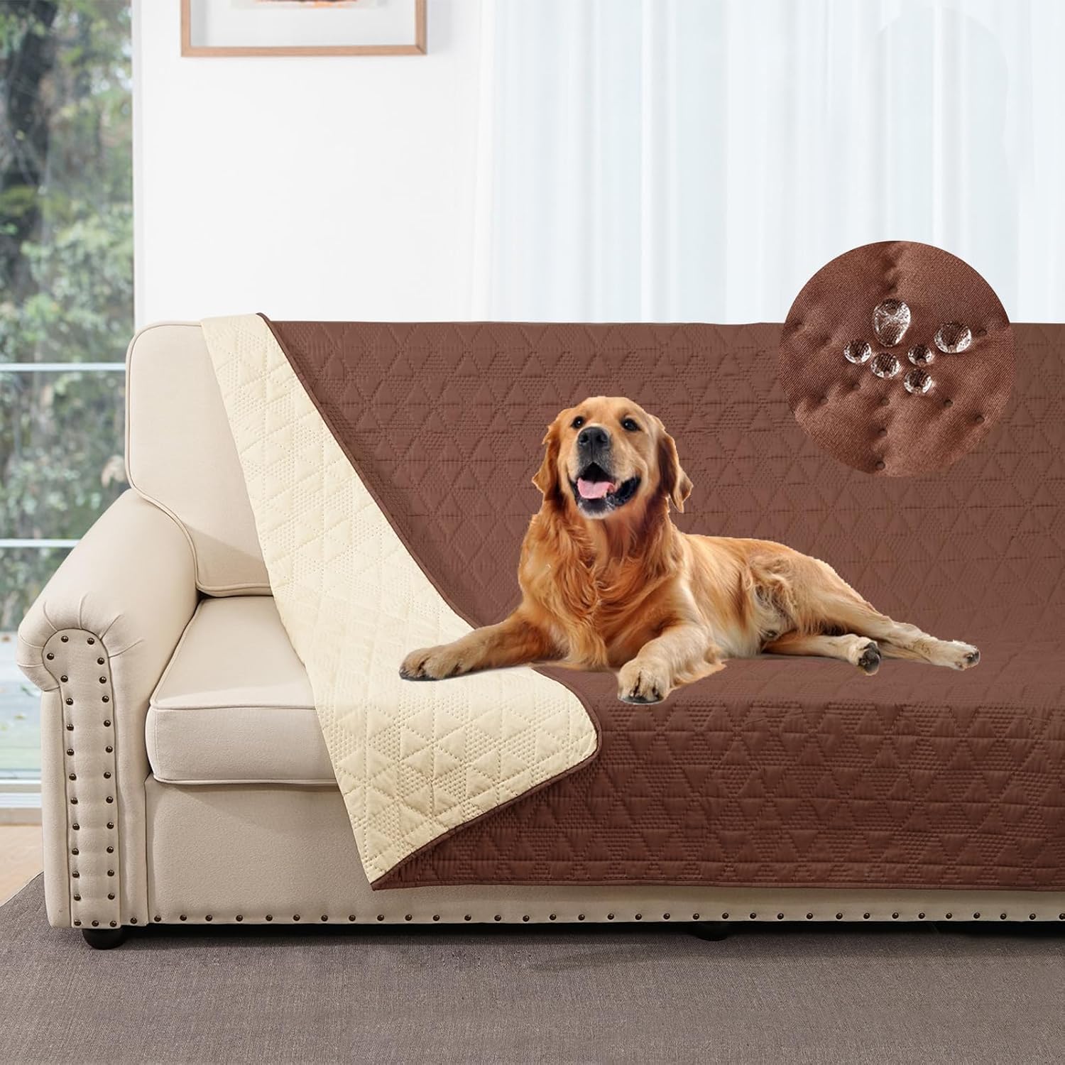 Taiyang Copridivano per Cani impermeabile, Coperta impermeabile per cani, protezione per mobili per bambini, bambini, cane, gatto, Con fondo in gomma antiscivolo (Caffè, 208-260 cm)