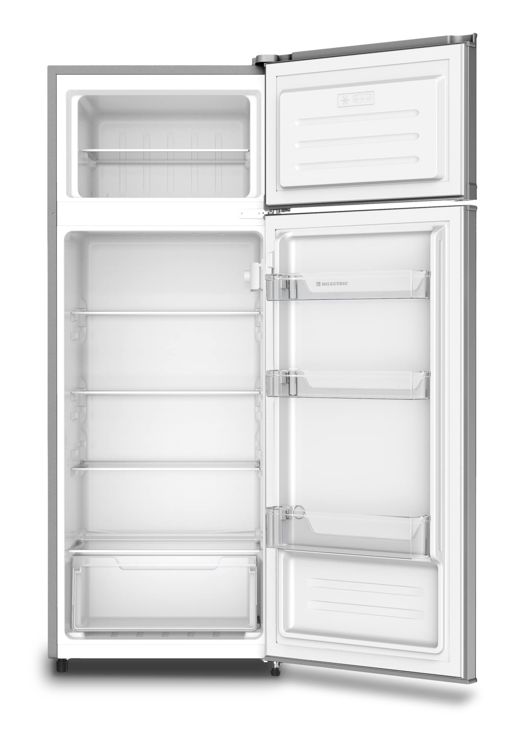 INFINITON ELECTRONICS MILECTRIC RFD-215S - Frigorífico 2 puertas, Inox, 204 litros, Luz LED interior, Control mecánico, Clase energética A+/F