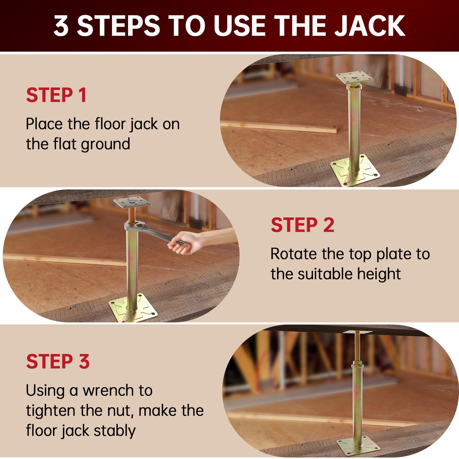 FOROIRON 4-Pack Adjustable House Jacks - 11-16 Inch Range, 5500 Lb Capacity For Leveling Floors & Temporary Support
