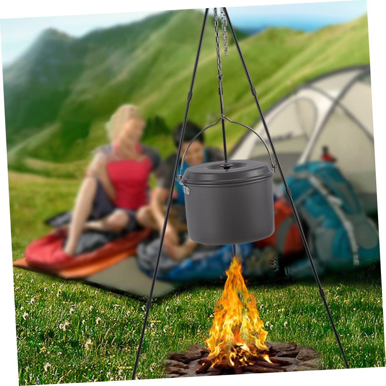 Kisangel 1Pc Portable Camping Pot with Folding Handle Outdoor Cookware for People Lightweight and Design for Hiking Backpacking and Picnics and Balanced Cooking