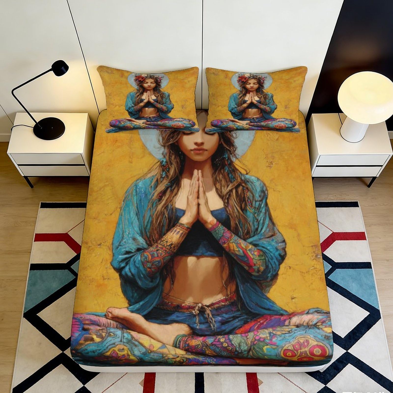 Jqzkxnhpbr Girls Style-8 3D Printed Yoga Fitted Sheet Microfiber Boho Mandala Mattress Cover For Bedroom Dorm Anti-Slip Washable Decor 90X200x25cm