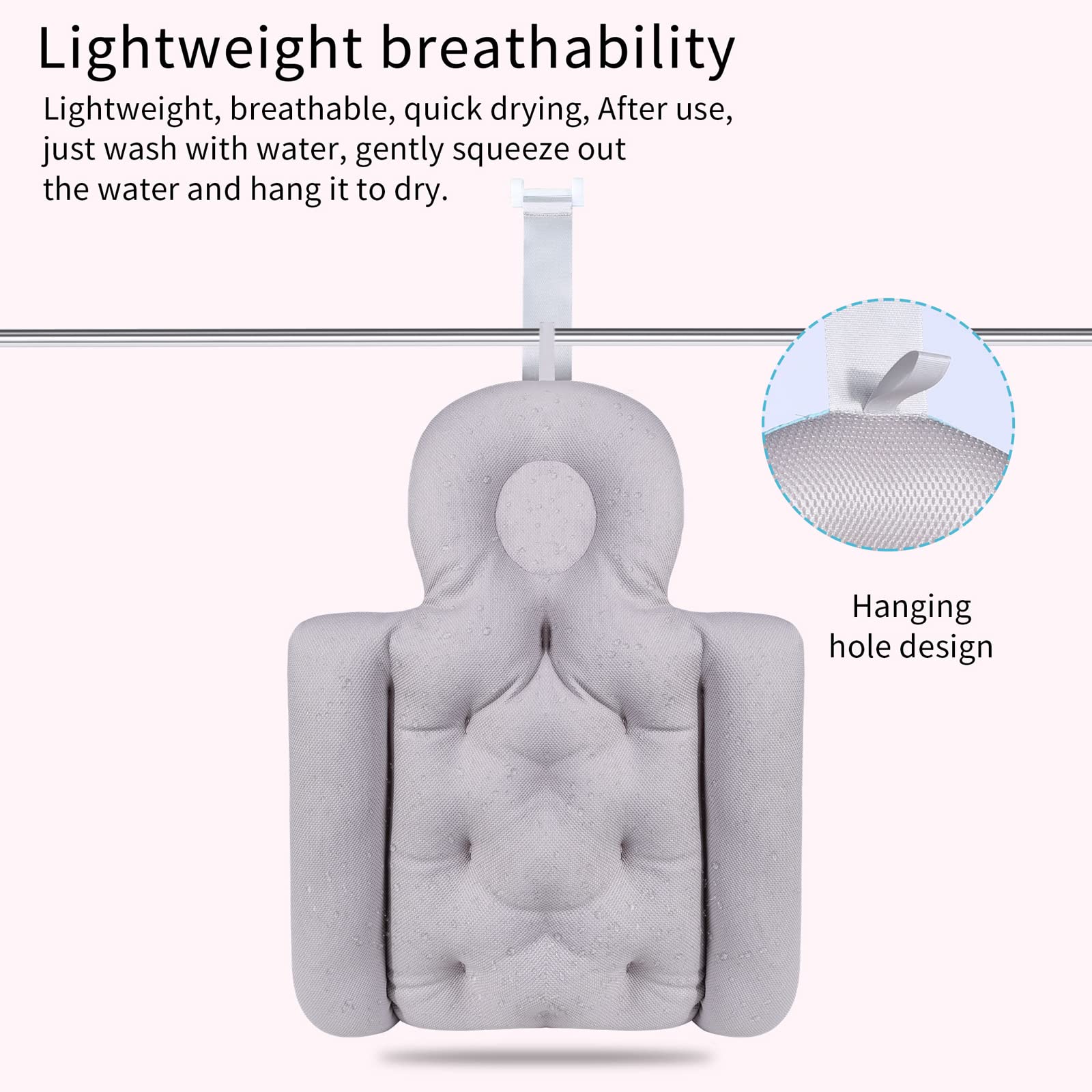 Ganzkörper Badewannenkissen Mit Saugnäpfen - 3D Air Mesh, Schnell Trocknend, Rosa 63,5cm