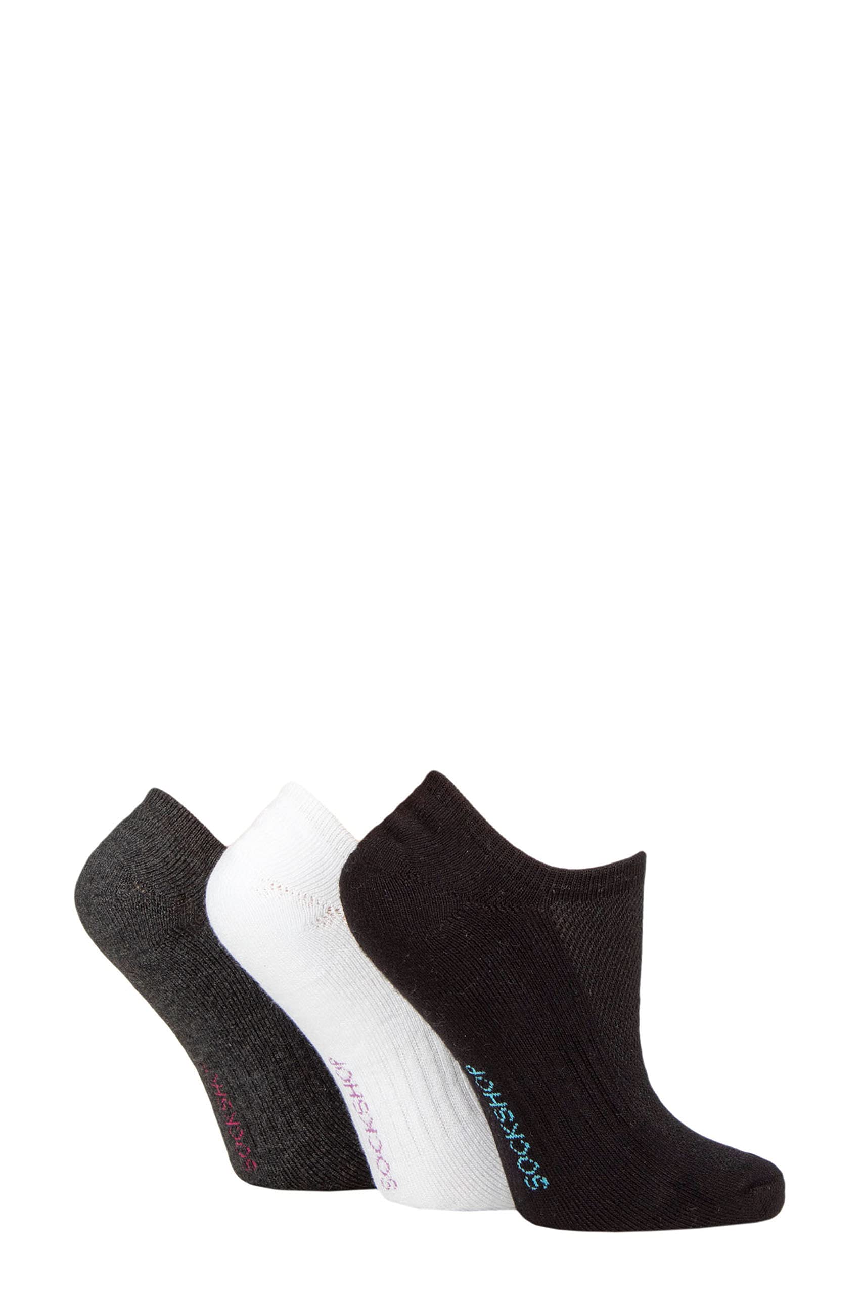 Sockshop Women's Black / Grey / White Half Cushioned Bamboo No Show Socks Pack Of 3 Black/Grey/White 4-8