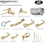 Amazon Basics Picture Hanging Assortment Kit, Brass, 220-Piece Set