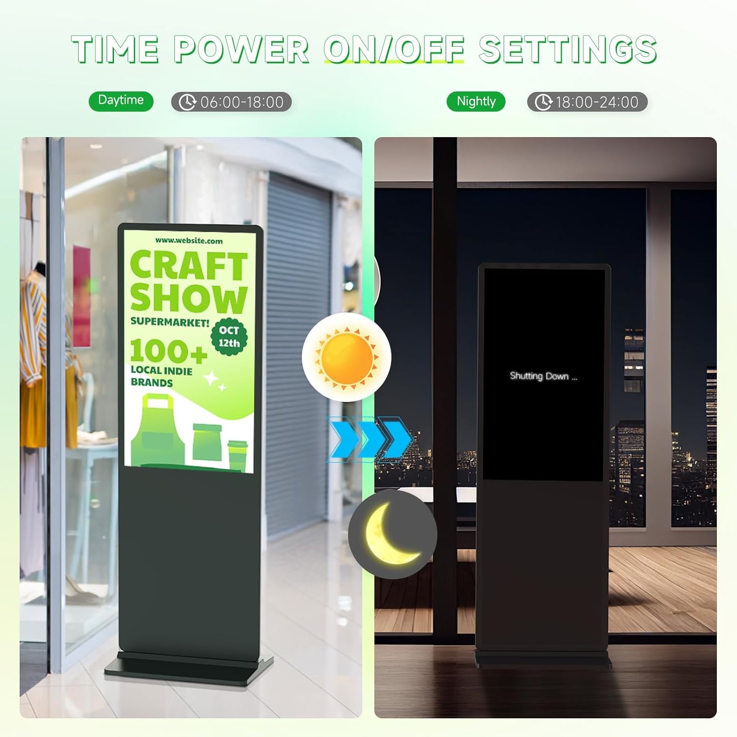 Non-Touch Digital Signage Display, 65 Inch Digital Display Board with HDMI Input, USB Plug-and-Play, Split Screen, Scheduled Power On/Off for Retail, Mall, Front Desk, Advertising