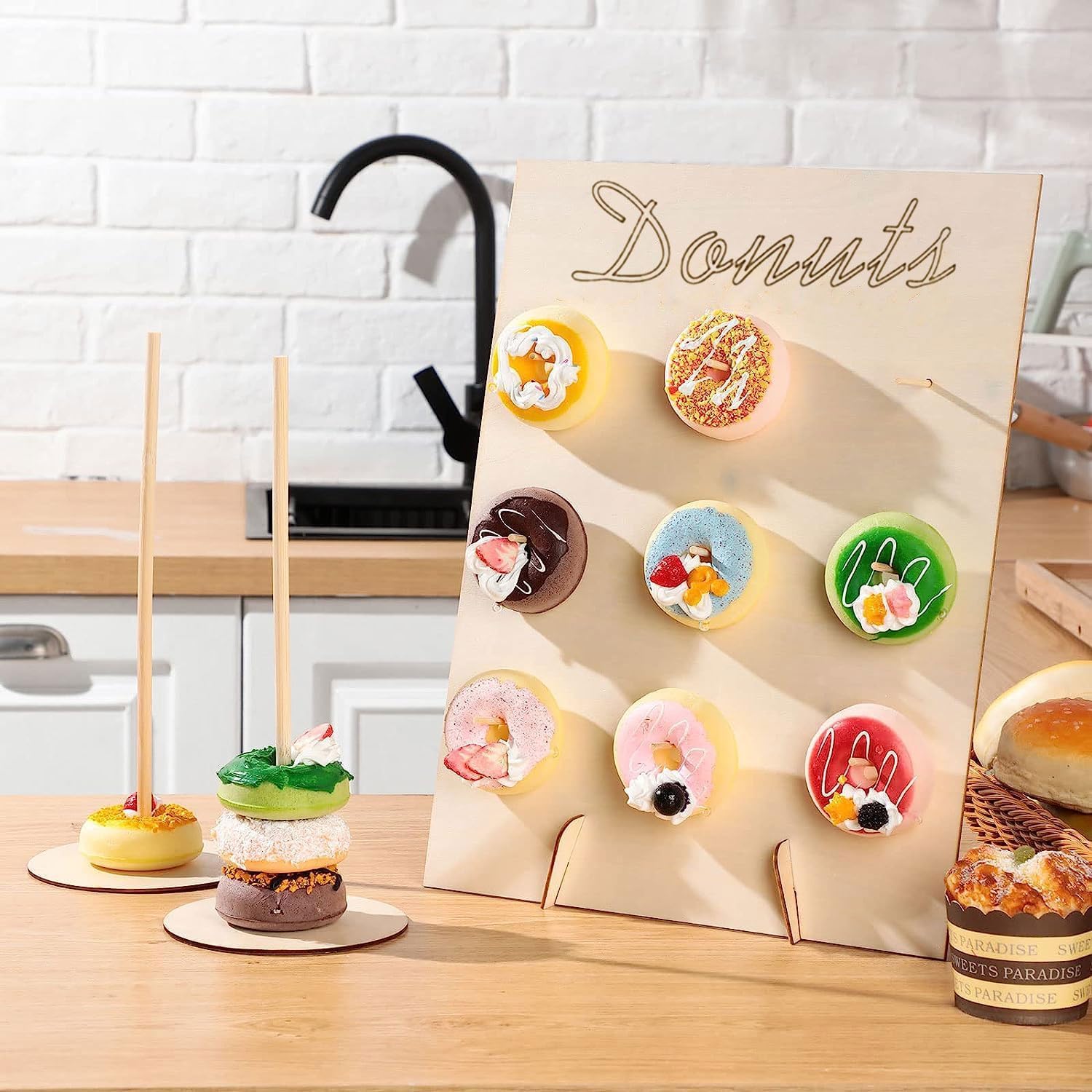 9-Loch Donut-Ständer Aus Holz Mit Silikonringen – Wiederverwendbar Für Hochzeit, Geburtstag & Party, Stabiler Donut-Halter