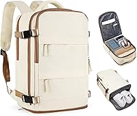 Vista 85 de Mochila de viaje grande, bolsa de mano, aprobada para aviones, para artículos personales, para hombre o mujer, color beige con marrón