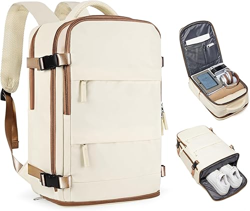 Miniatura 85 de Mochila de viaje grande, bolsa de mano, aprobada para aviones, para artículos personales, para hombre o mujer, color beige con marrón
